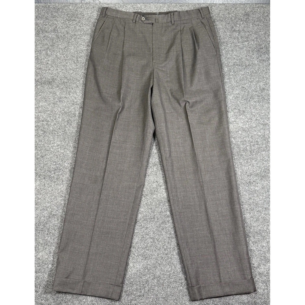 Ermenegildo Zegna Wool Dress Trouser Pants Mens Size 36x31 Gray Pleated Cuffed